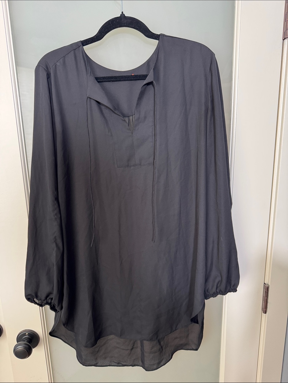 Joe Fresh Black Semi-Sheer Long-Sleeve Tunic with Tie Neck